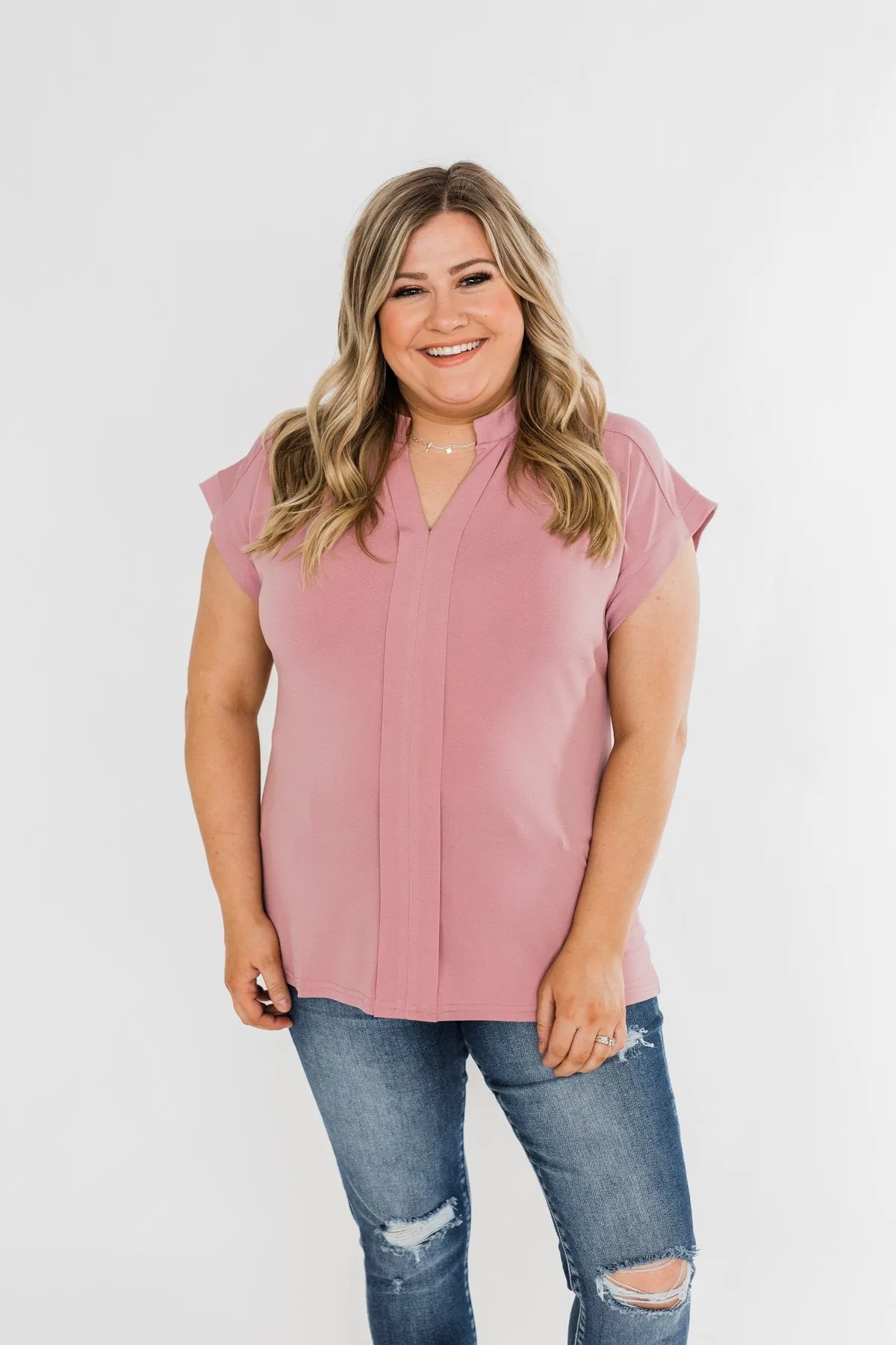 Breath Of Confidence Short Sleeve Blouse- Mauve