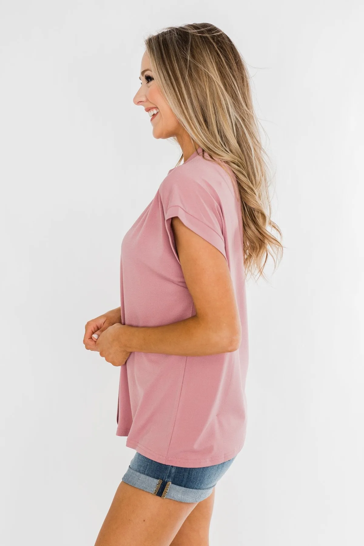 Breath Of Confidence Short Sleeve Blouse- Mauve