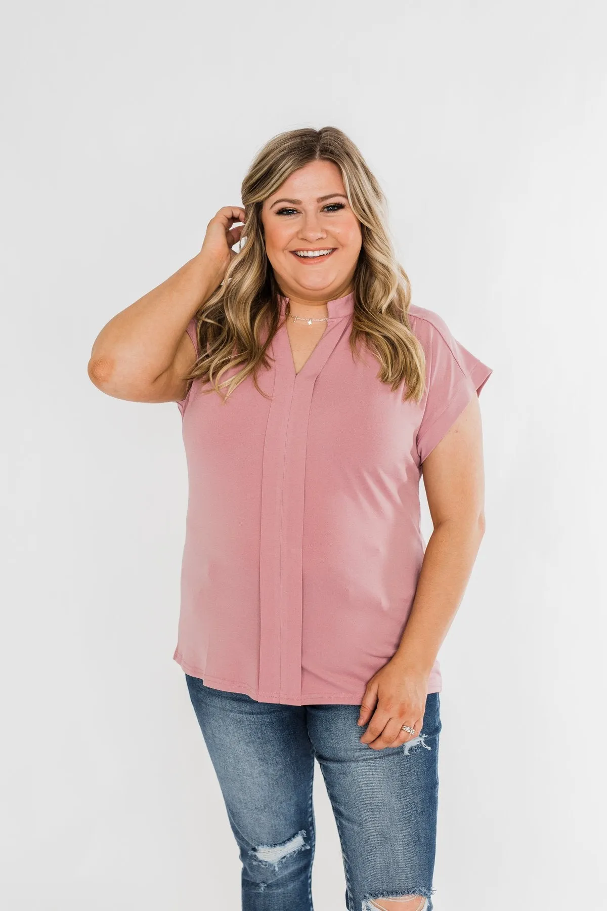 Breath Of Confidence Short Sleeve Blouse- Mauve