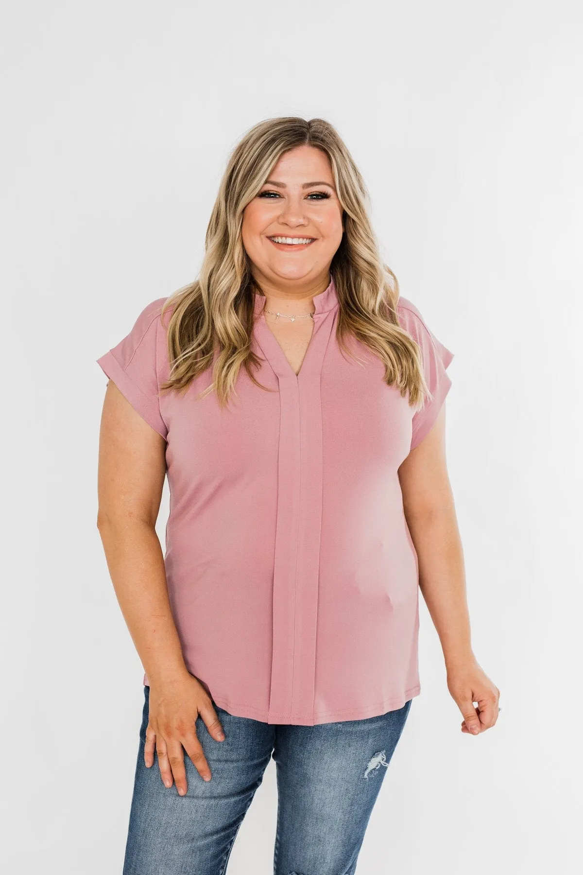 Breath Of Confidence Short Sleeve Blouse- Mauve