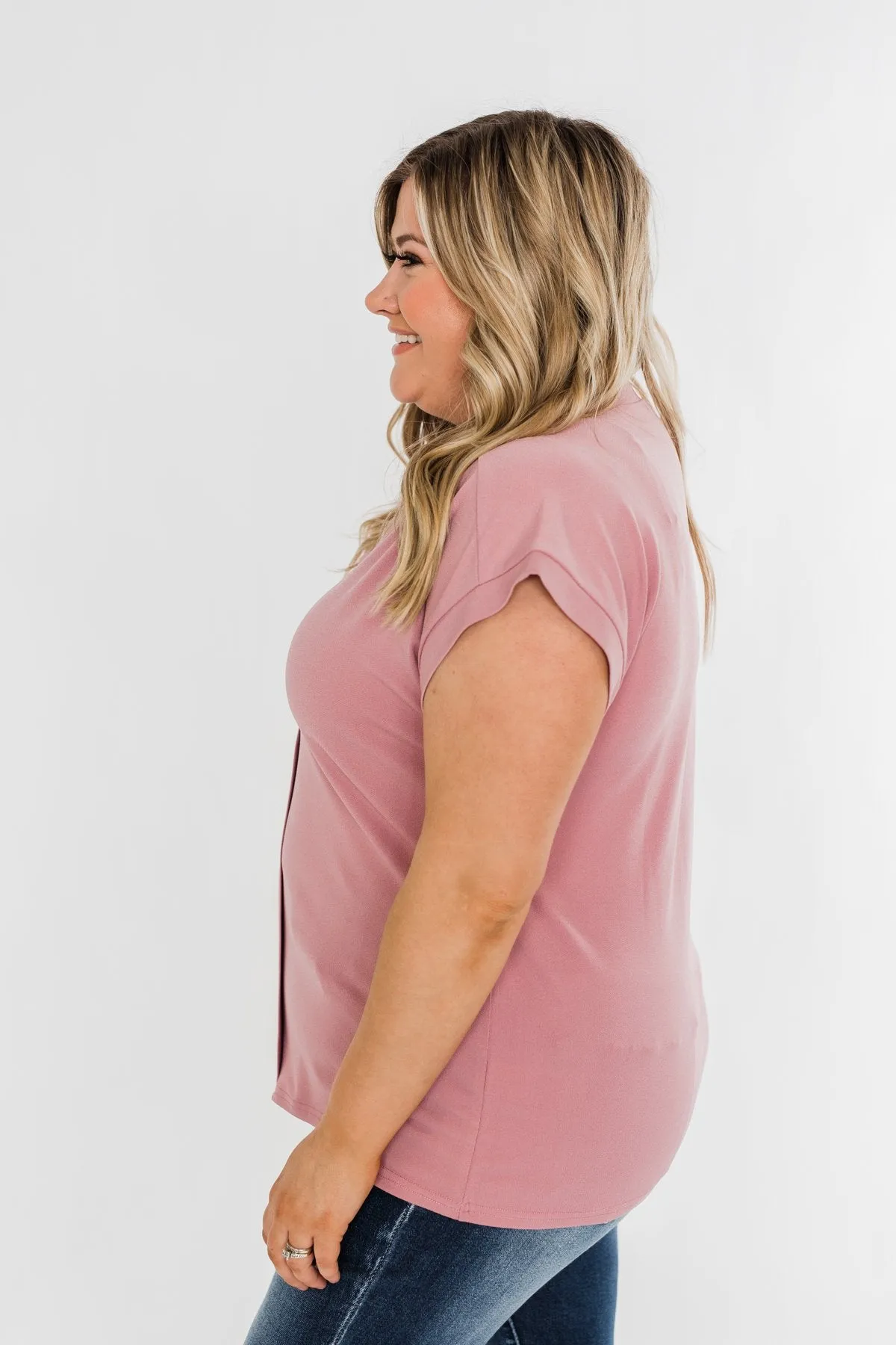 Breath Of Confidence Short Sleeve Blouse- Mauve