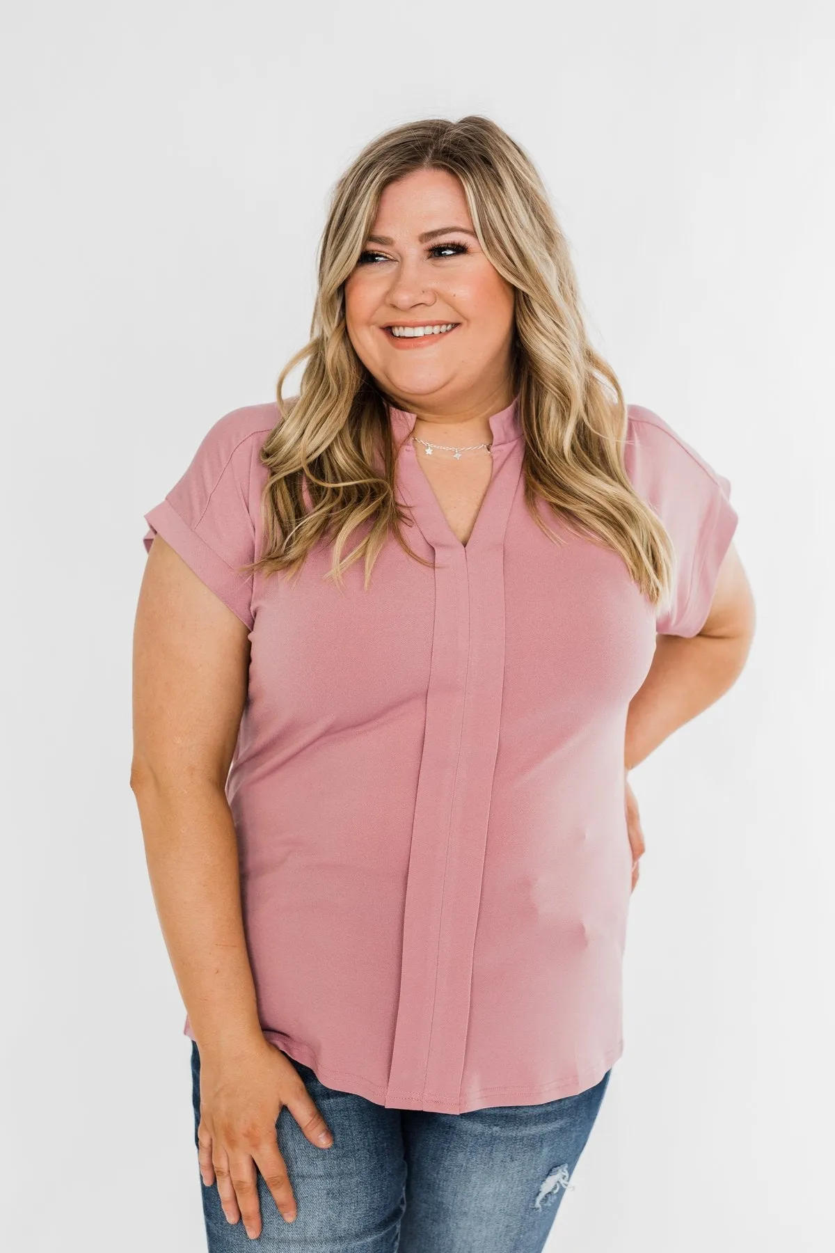 Breath Of Confidence Short Sleeve Blouse- Mauve