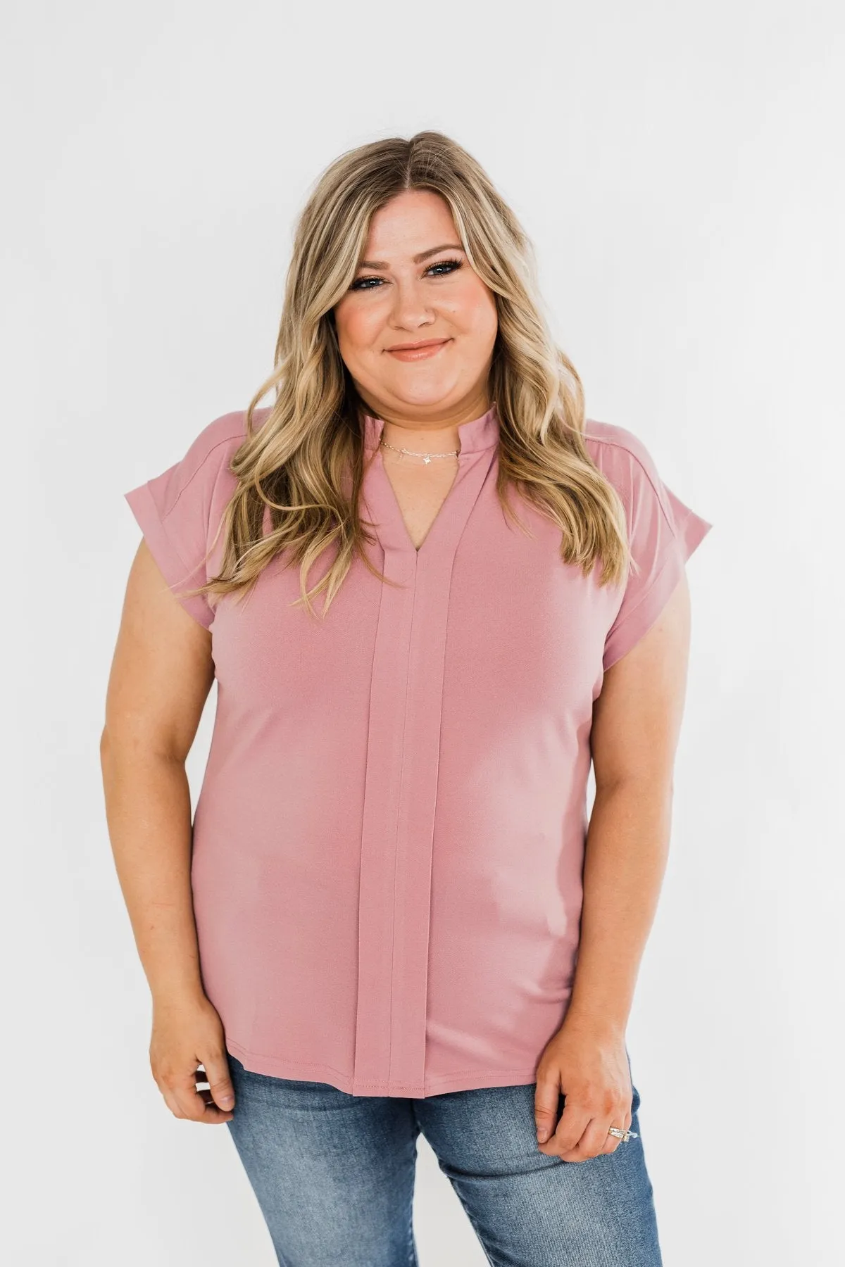 Breath Of Confidence Short Sleeve Blouse- Mauve