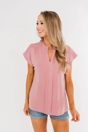 Breath Of Confidence Short Sleeve Blouse- Mauve
