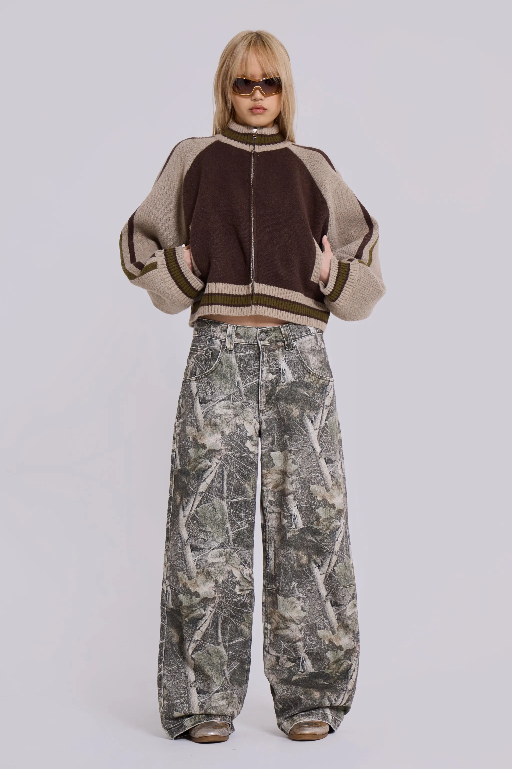Brown Team 85 Knitted Bomber Jacket