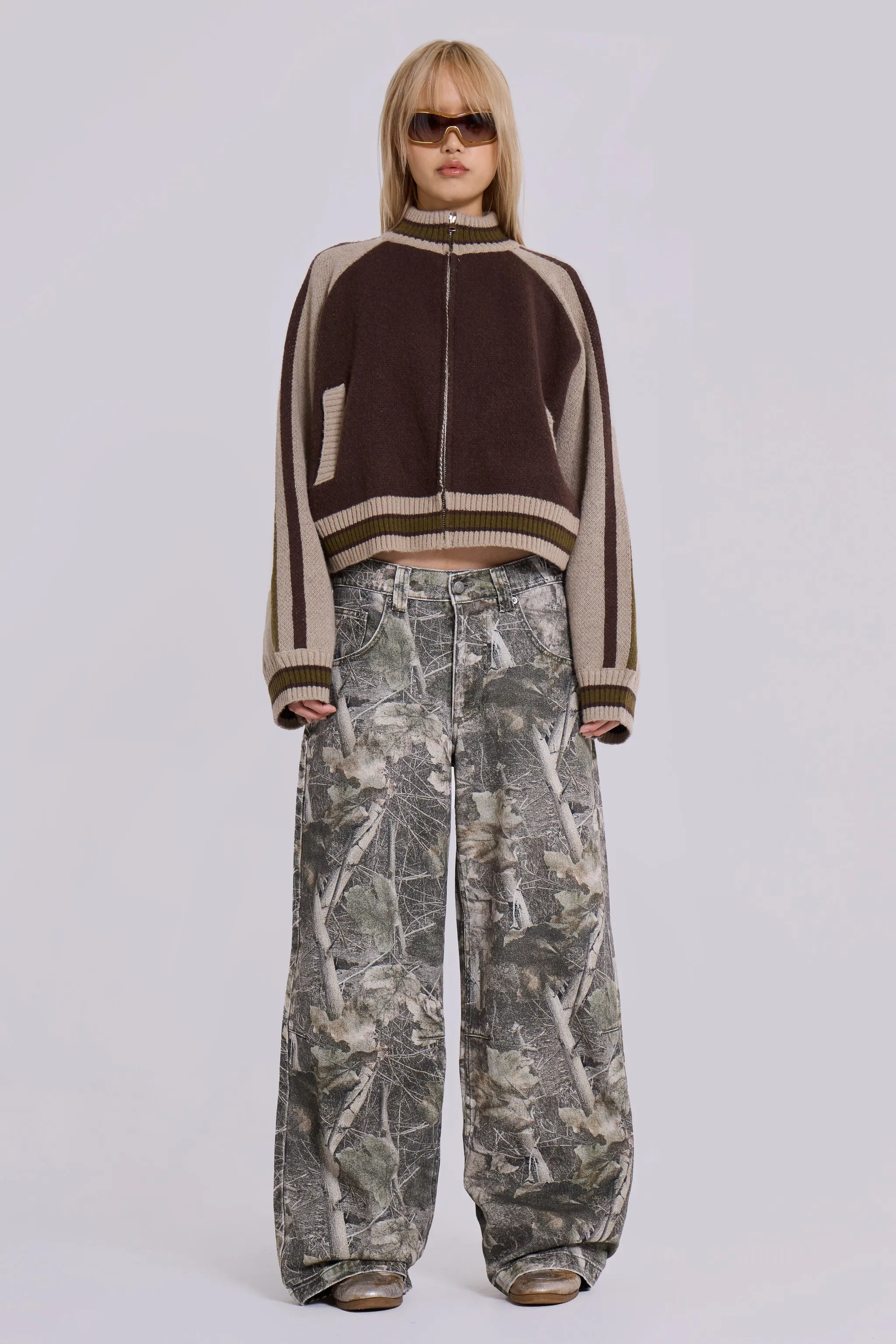 Brown Team 85 Knitted Bomber Jacket