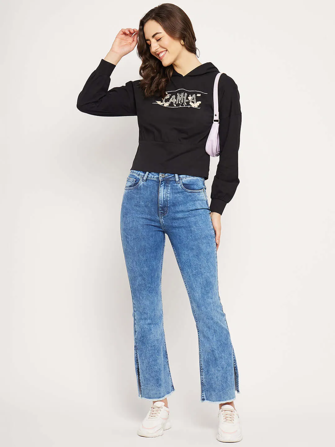 Camla Barcelona Graphic Print Black Hooded Sweatshirt