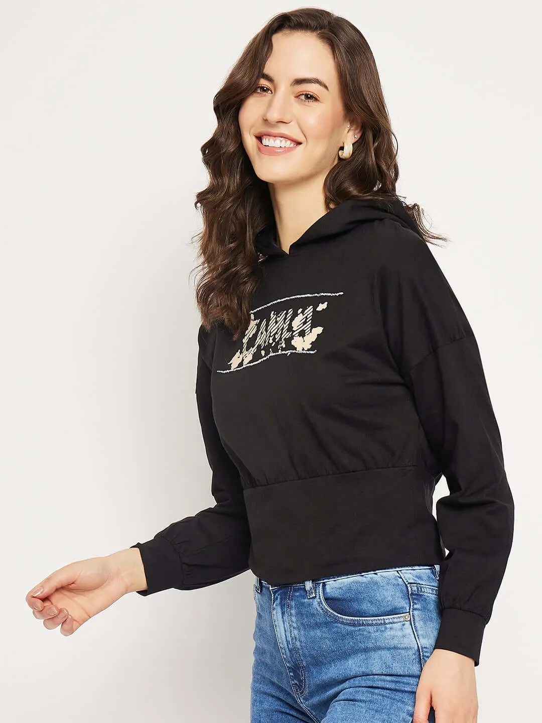Camla Barcelona Graphic Print Black Hooded Sweatshirt
