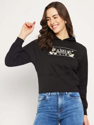 Camla Barcelona Graphic Print Black Hooded Sweatshirt