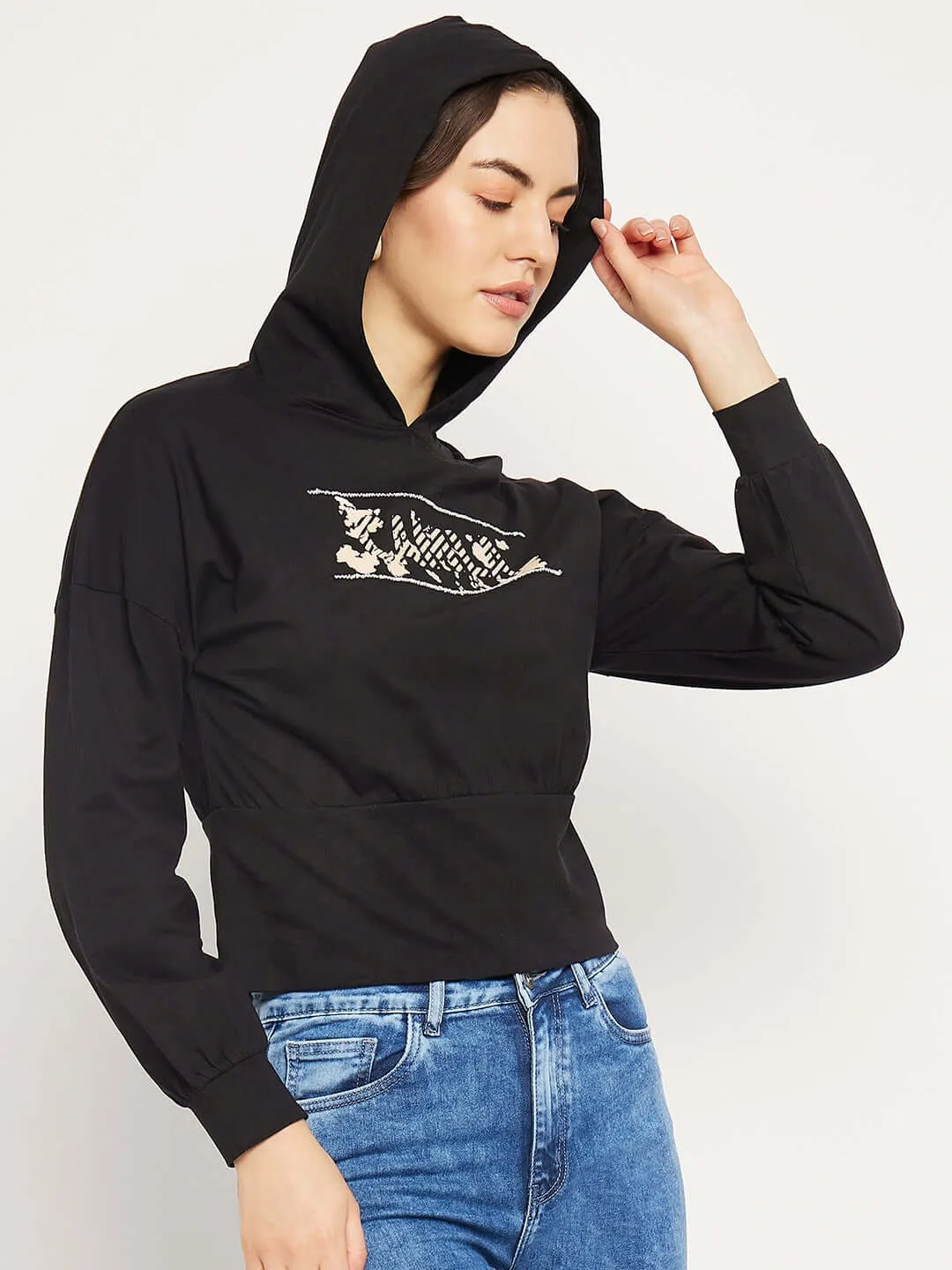 Camla Barcelona Graphic Print Black Hooded Sweatshirt