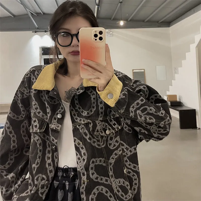 CHAIN PRINT DENIM JACKET UB2638