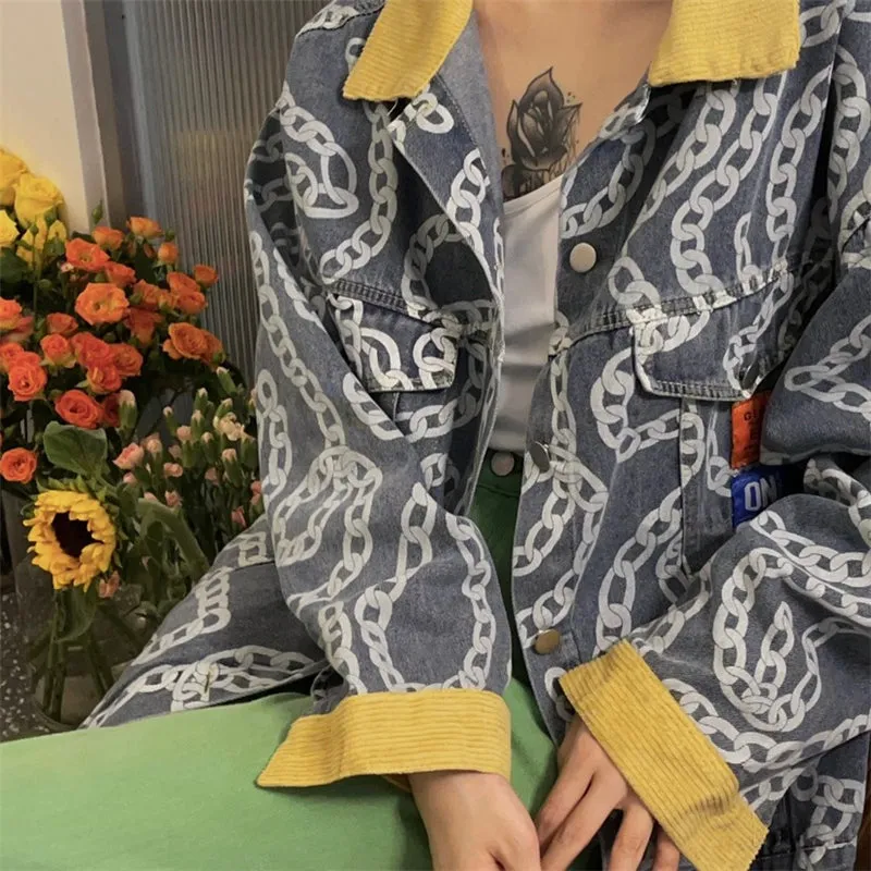 CHAIN PRINT DENIM JACKET UB2638