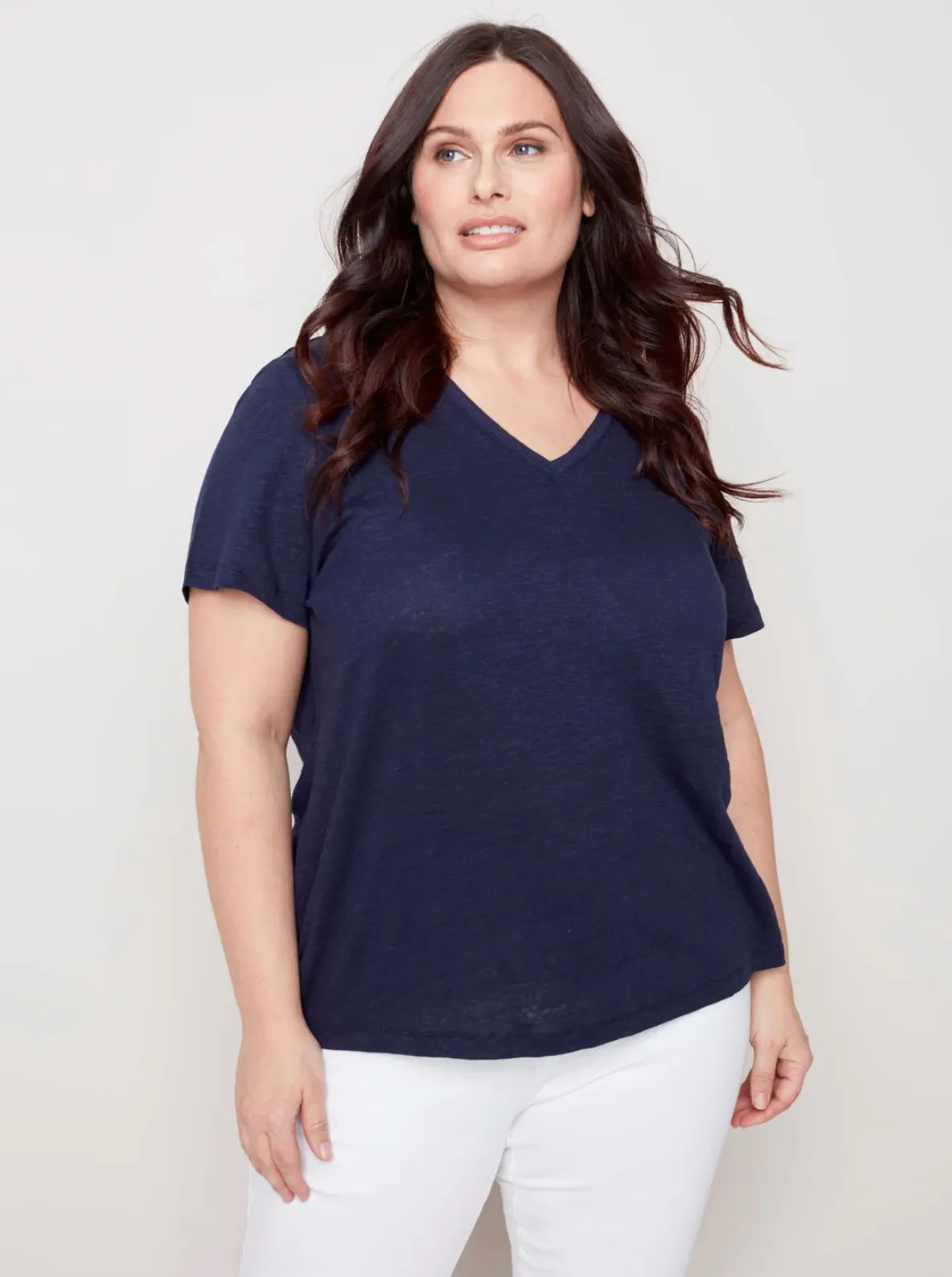 Charlie B. Navy Linen Short Sleeve T-Shirt