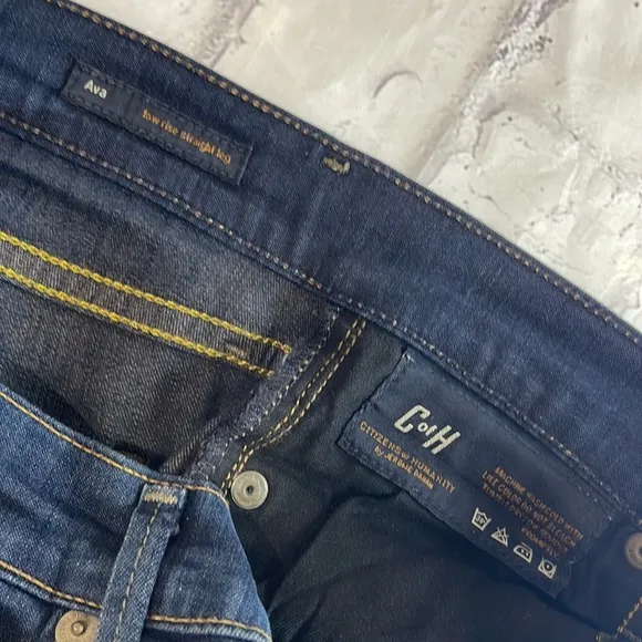 Citizens of Humanity Ava Jeans Low-Mid-Rise Straight Leg Dark Wash Blue Denim
