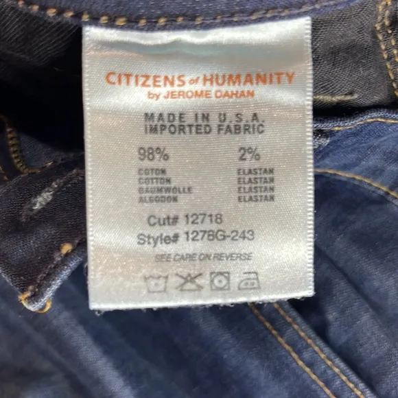 Citizens of Humanity Ava Jeans Low-Mid-Rise Straight Leg Dark Wash Blue Denim