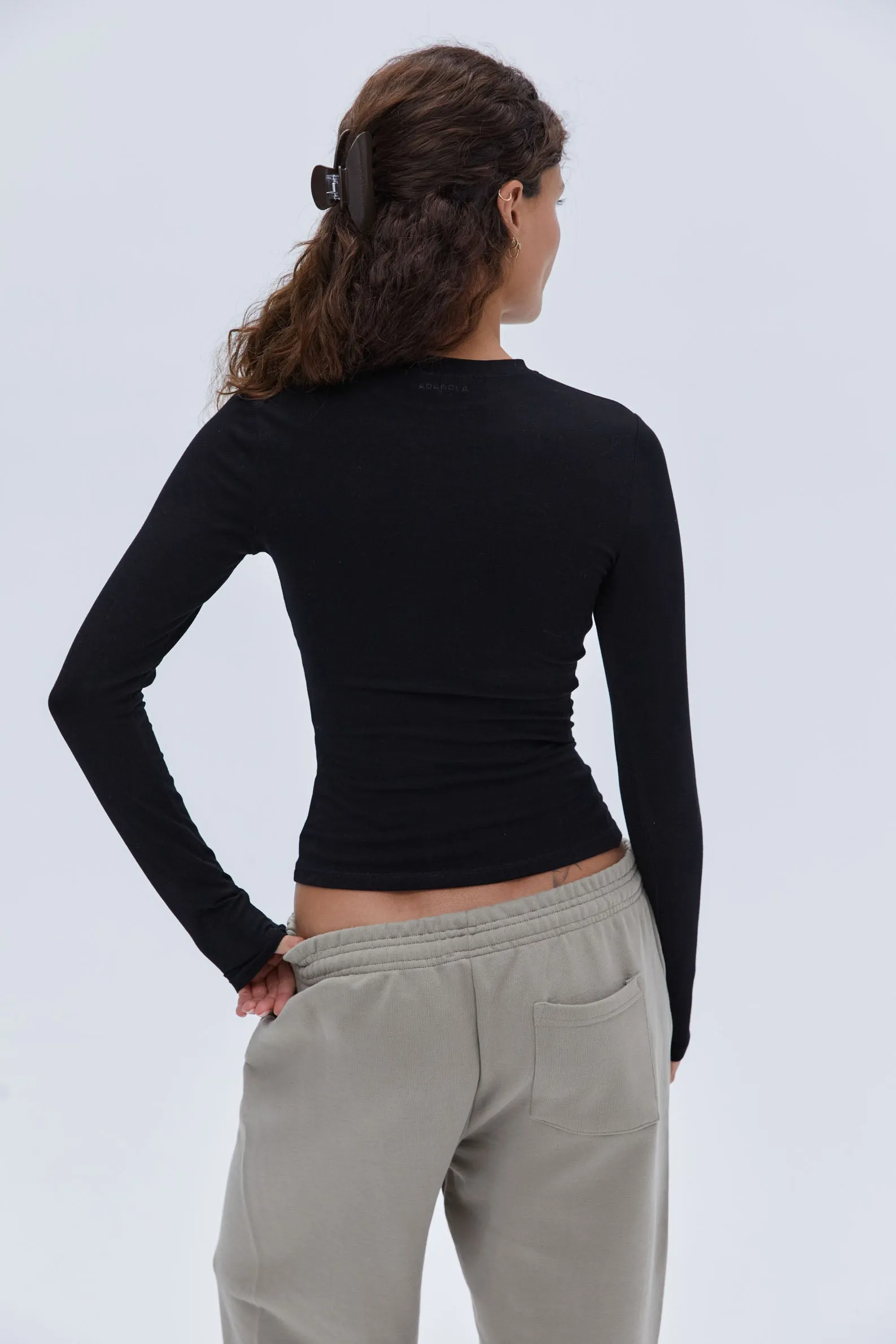Cotton Long Sleeve Top - Black