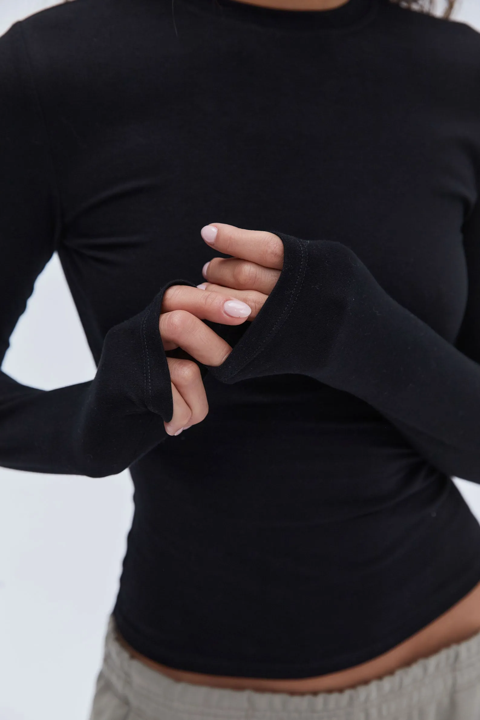 Cotton Long Sleeve Top - Black