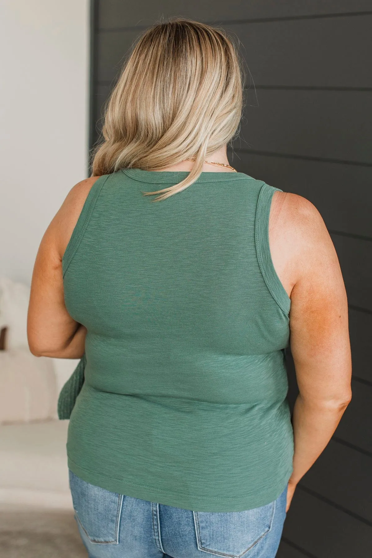 Counting Blessings V-Neck Tank Top- Ivy Green
