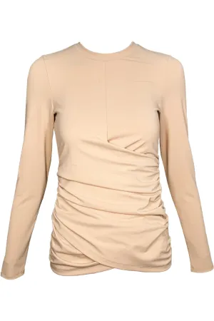 Cross Front Crew Neck Long Sleeve in Parchment