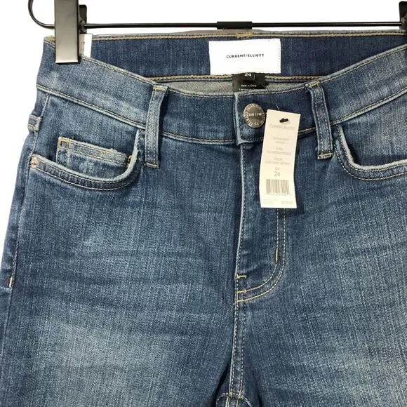 Current/Elliott High Rise Straight Leg Ripped Ankle Crop Jeans Size 24 Designer