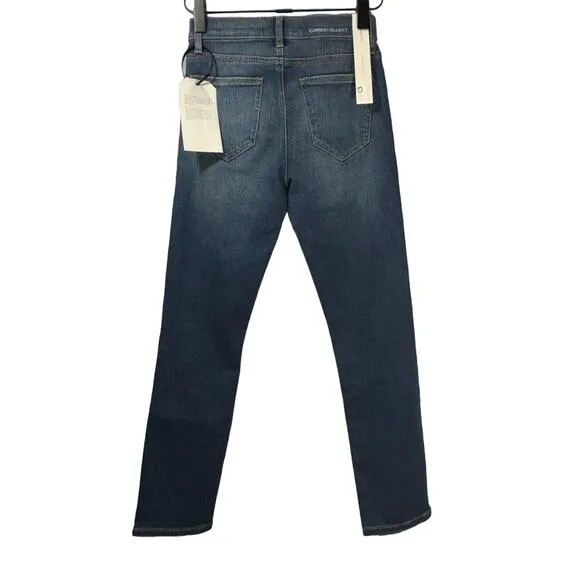 Current/Elliott High Rise Straight Leg Ripped Ankle Crop Jeans Size 24 Designer