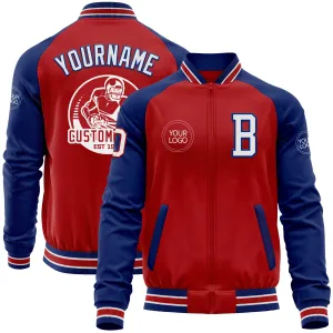 Custom Red White-Royal Bomber Varsity Letterman Two Tone Zipper Jacket