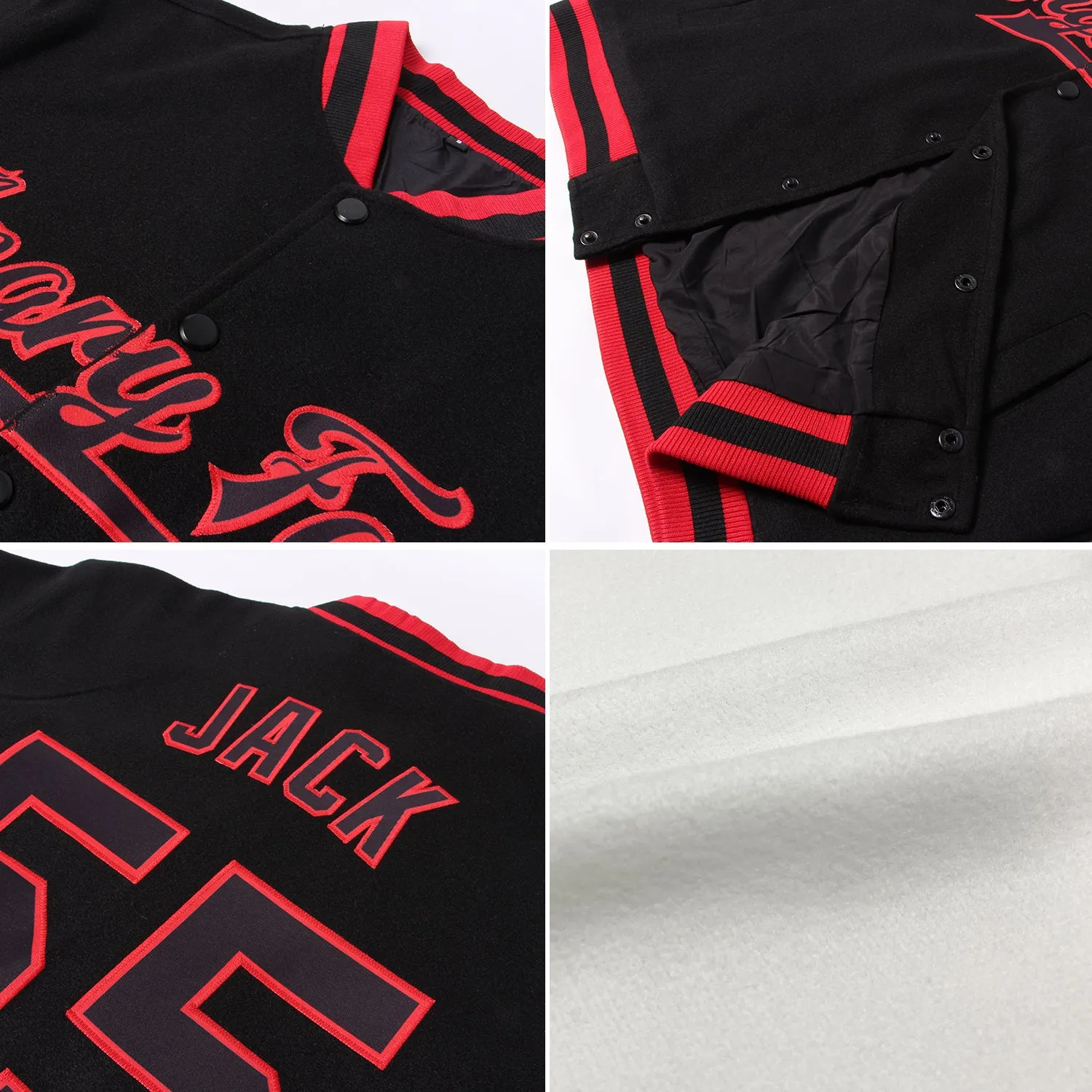 Custom White Red Pinstripe Red-Black Bomber Full-Snap Varsity Letterman Jacket