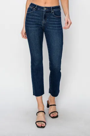 Dark Mid Rise Raw Edge Denim