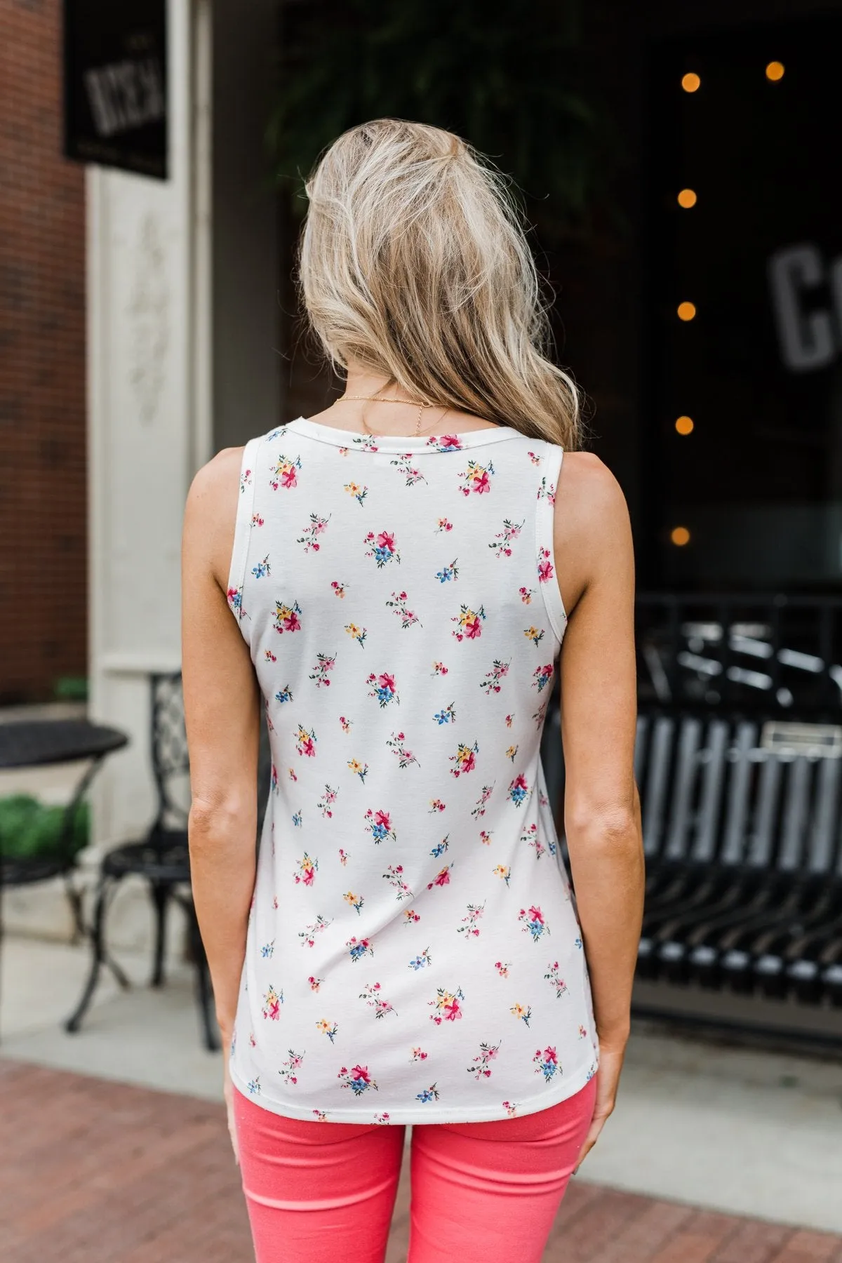 Darling Floral V-Neck Tank Top- Ivory