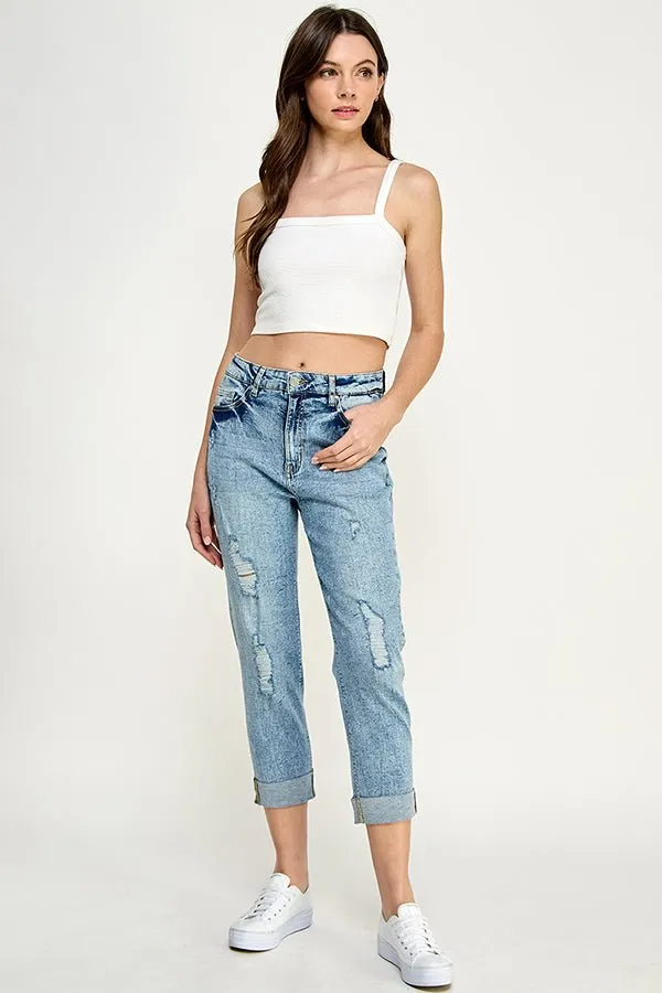 Destructed Cuffed Boyfriend Jean