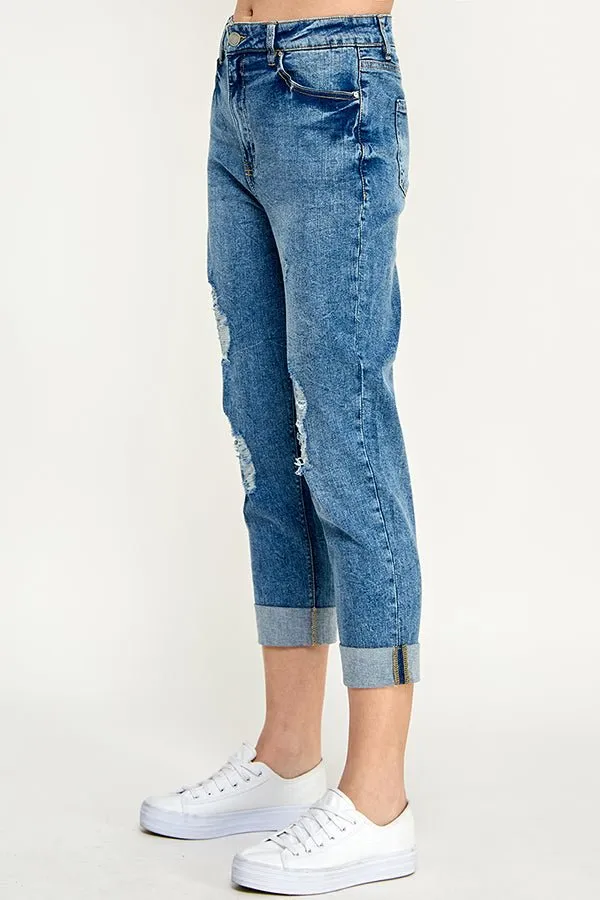 Destructed Cuffed Boyfriend Jean