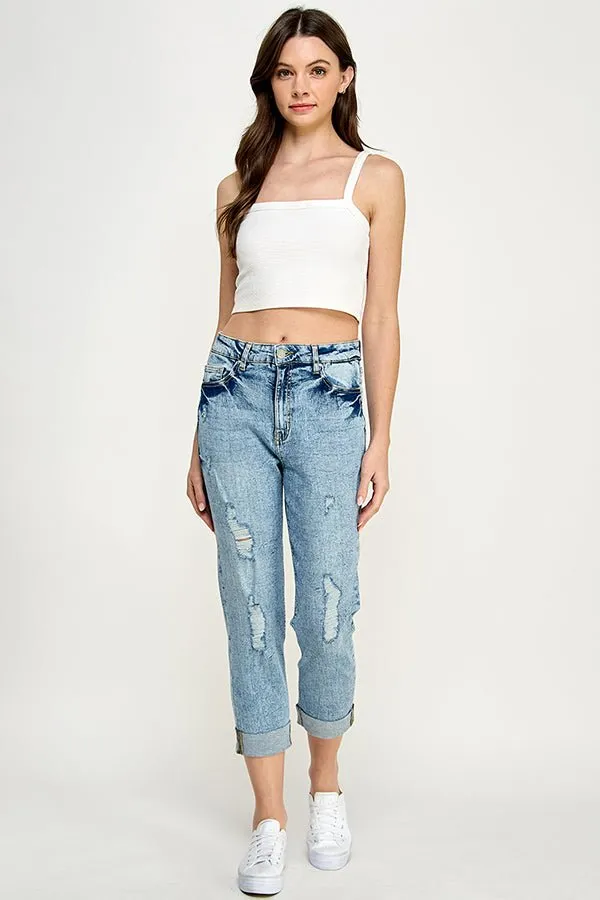 Destructed Cuffed Boyfriend Jean