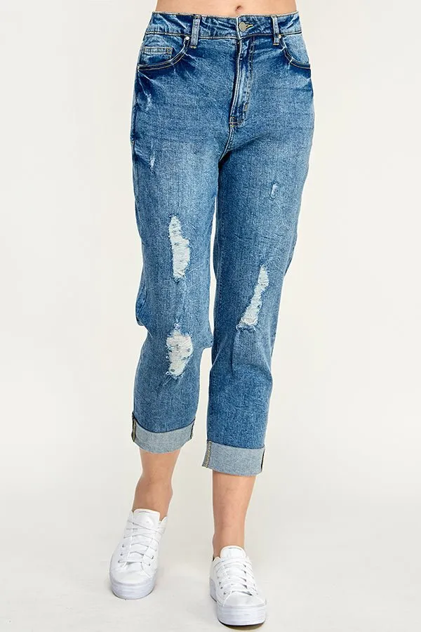 Destructed Cuffed Boyfriend Jean