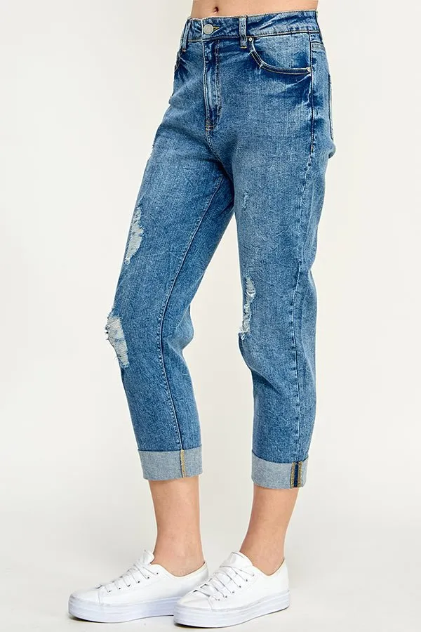 Destructed Cuffed Boyfriend Jean