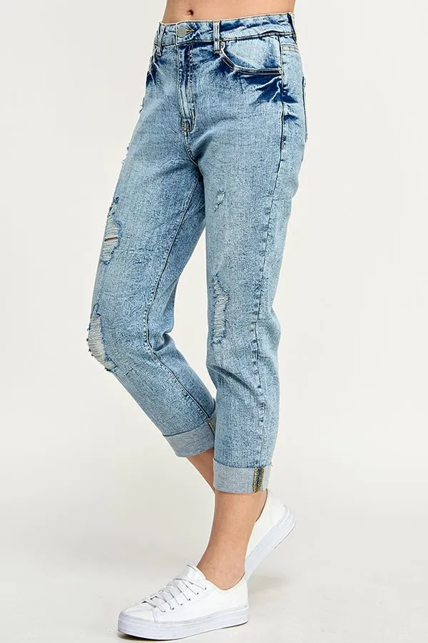 Destructed Cuffed Boyfriend Jean