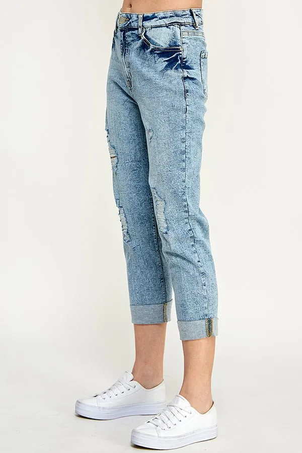 Destructed Cuffed Boyfriend Jean