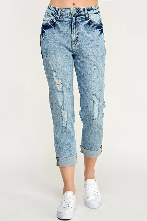 Destructed Cuffed Boyfriend Jean