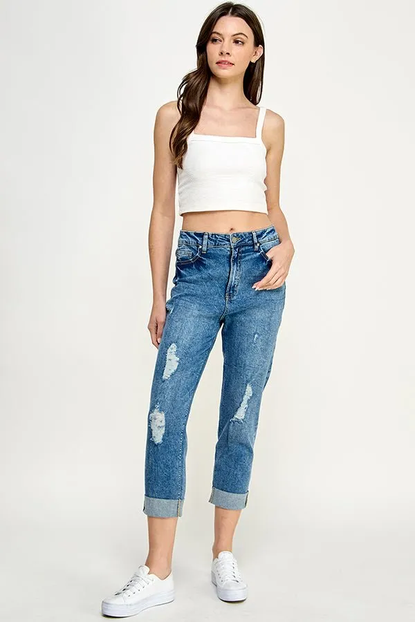 Destructed Cuffed Boyfriend Jean