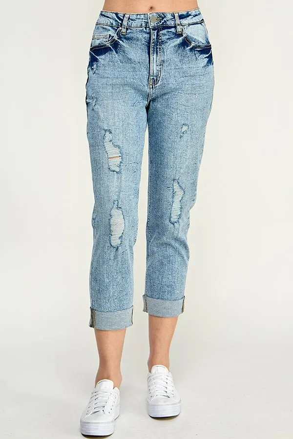 Destructed Cuffed Boyfriend Jean