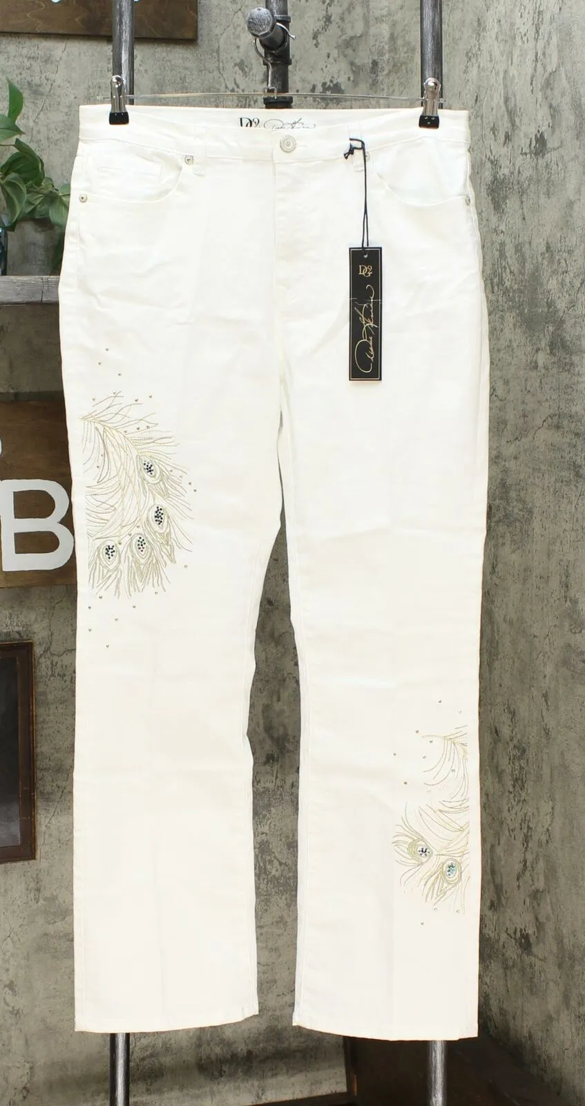 DG2 by Diane Gilman Women's Peacock Embellished Boot Cut Jeans