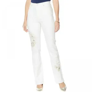 DG2 by Diane Gilman Women's Peacock Embellished Boot Cut Jeans