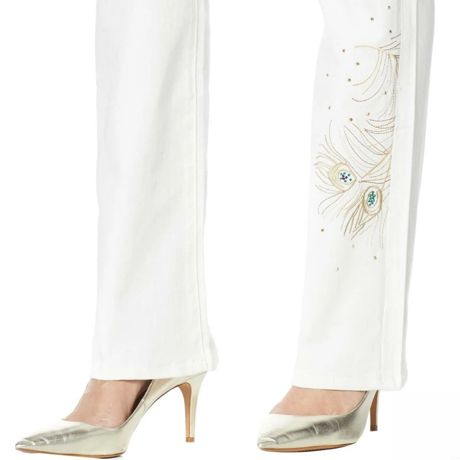 DG2 by Diane Gilman Women's Peacock Embellished Boot Cut Jeans