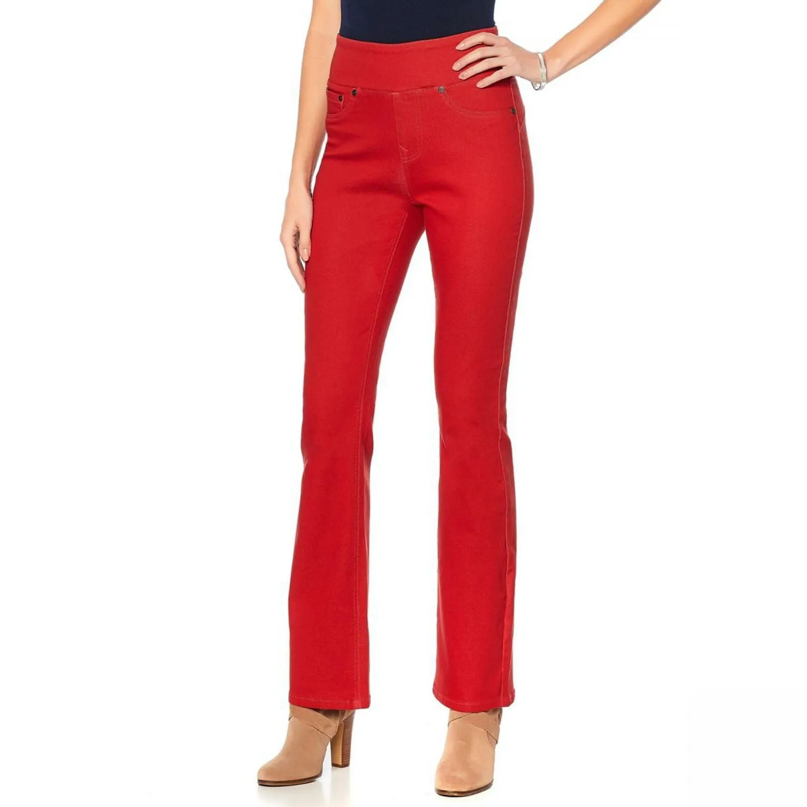 DG2 by Diane Gilman Women's Slimming Comfort Waist Boot Cut Jeggings Red XL
