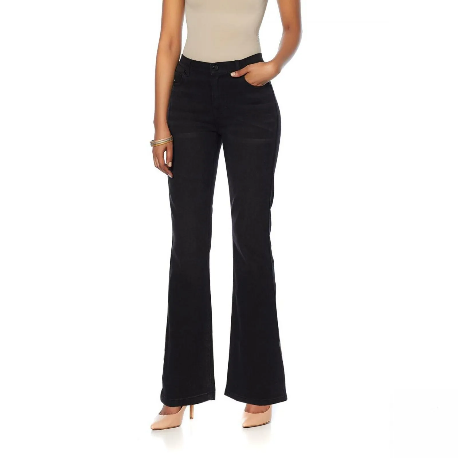 DG2 by Diane Gilman Women's Virtual Stretch Bootcut Jeans Black Plus 22W