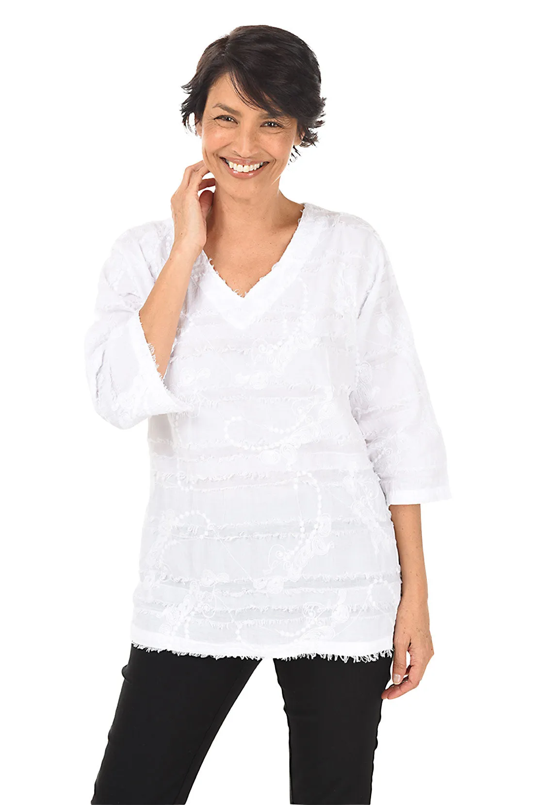 Dragonfly Embroidered V-Neck Blouse