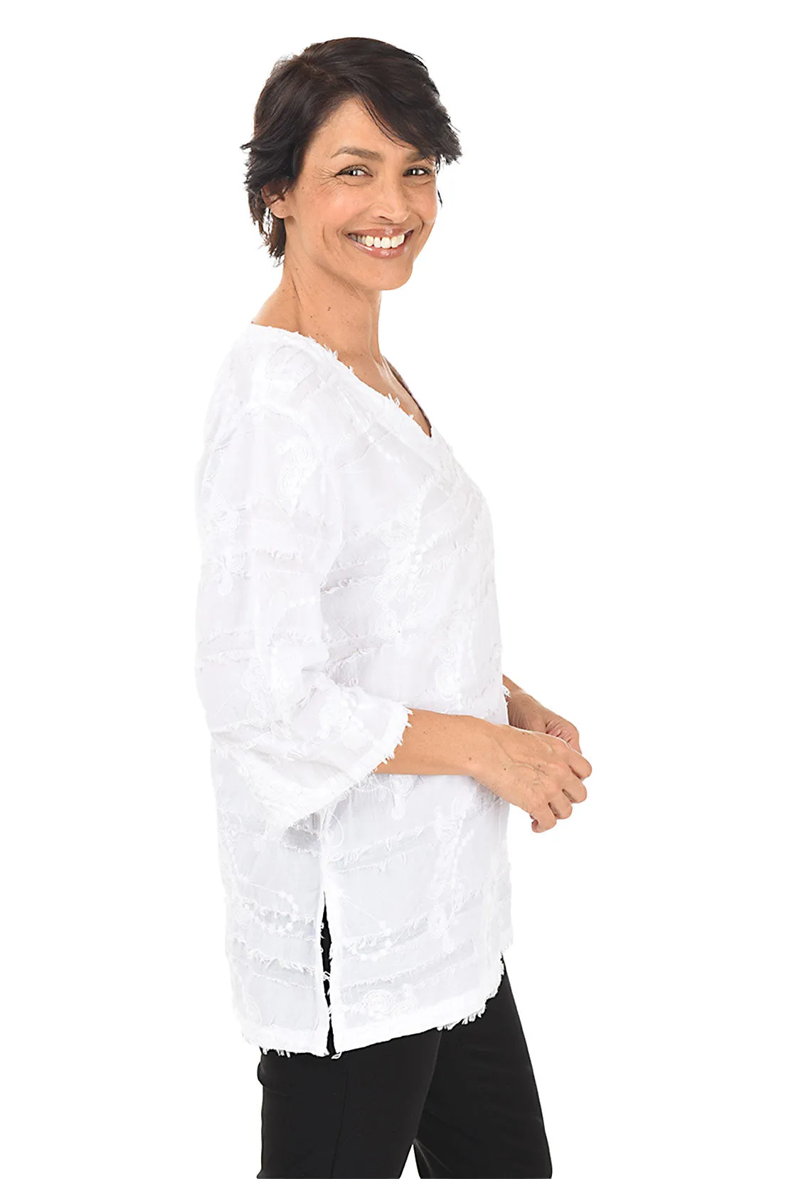 Dragonfly Embroidered V-Neck Blouse