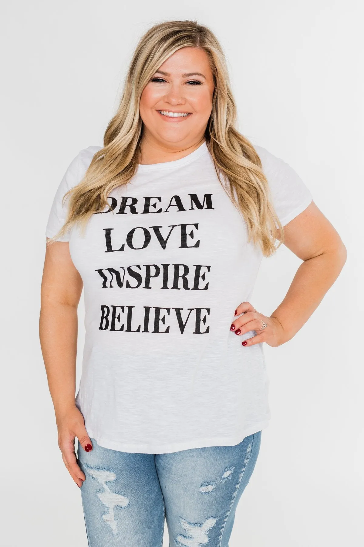 Dream, Love, Inspire, Believe Graphic Tee- White