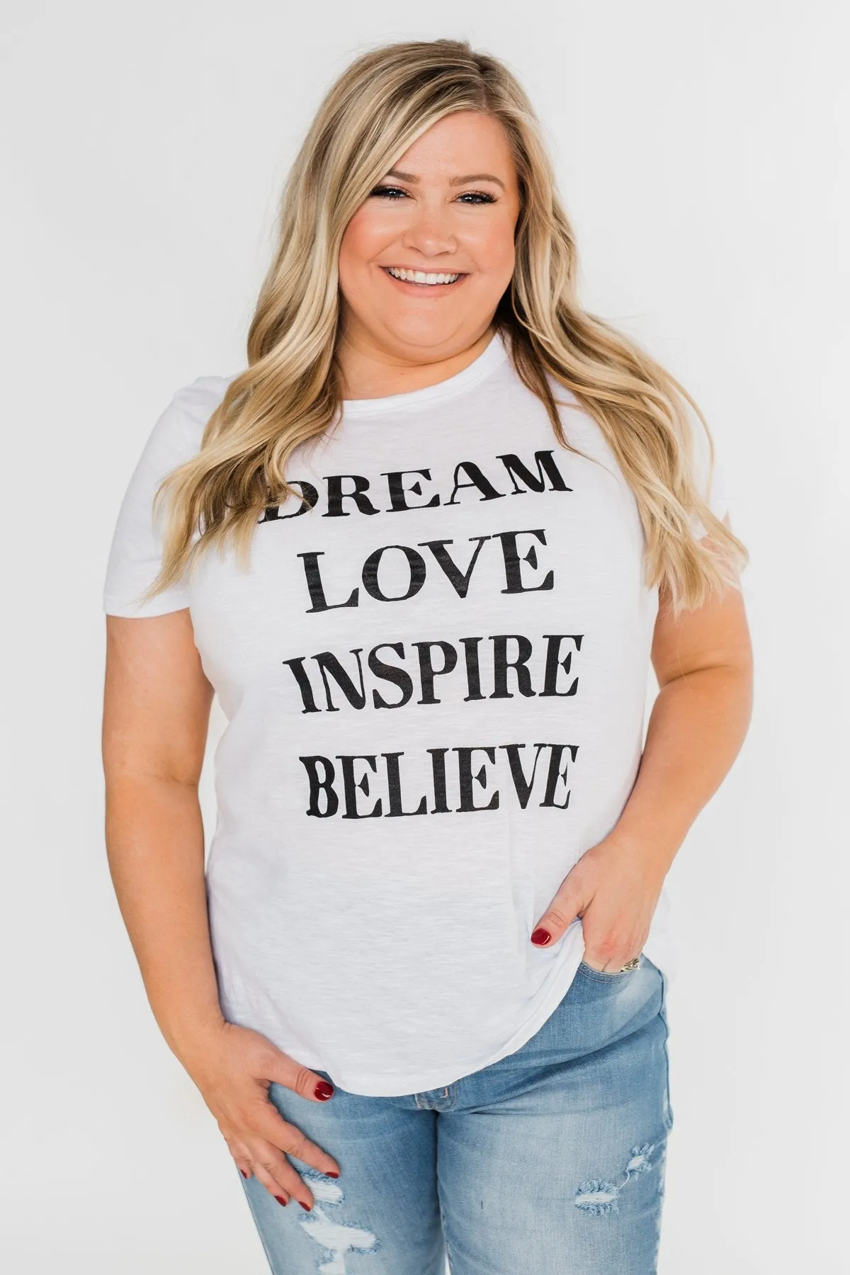 Dream, Love, Inspire, Believe Graphic Tee- White