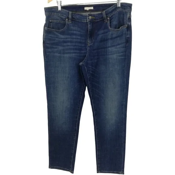 Eileen Fisher Straight Leg Classic Stretch Jeans Size 14 Medium Blue 5 Pocket
