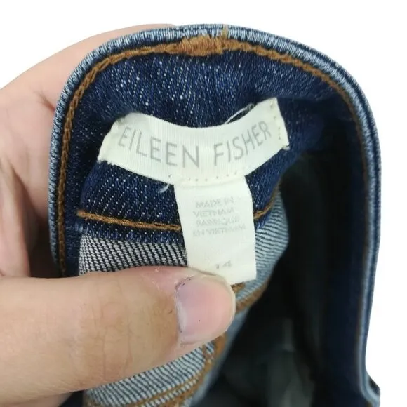 Eileen Fisher Straight Leg Classic Stretch Jeans Size 14 Medium Blue 5 Pocket